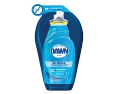 dawn dishwash liquid in blue bottle on white background