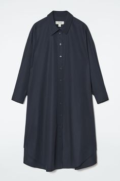 OVERSIZED DRAPED SHIRT DRESS - NAVY - Dresses - COS Oversized Dress Shirt, Draped Shirt, Cos Shirt, Timeless Knitwear, Poplin Shirt Dress, Classic Shirt Dress, Button Down Shirt Dress, Women Magazines, Turtle Neck Dress