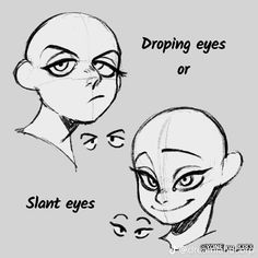 two drawings of an alien with the caption saying, dropping eyes or slant eyes