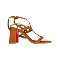 Christian Louboutin's Bombinissima Sandals Feature Two Buckle Straps That Wrap Around The Ankle. Skillfully Crafted In Italy Of Rich Leather, This Edgy Pair Is Anchored By A Block Heel With The Maison's Signature Red Sole. Leather Upper Round Open Toe Two Adjustable Ankle Buckle Straps Leather Sole Made In Italy Size Leather-Covered Block Heel, 3.25" (85mm) Originally $945. Black Lines Through The Insoles Are To Prevent Returns To The Retail Store On Final Sales. Luxury T-strap Heels For Summer, Luxury Strappy Sandals With Padded Heel, Chic Evening T-strap Sandals With Block Heel, Formal T-strap Heels With Branded Heel Counter, Formal T-strap Heels With Removable Insole, Designer Strappy Sandals With Heel Strap, Chic T-strap Heels With Heel Strap, Brown Strappy Evening Heels, Brown Strappy Heels For Evening