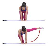 a woman in pink and blue doing yoga poses