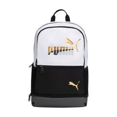 PUMA Kids' Eclipse 18.5" Backpack - Black/White/Gold Puma Kids, Luggage Backpack, Student Athlete, Afterschool Activities, School Fits, Black White Gold, Laptop Pocket, Kids Backpacks, Black Backpack