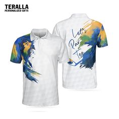 Lets Par Tee Colorful Water Color Golf Short Sleeve Polo Shirt Summer Polo Collar T-shirt With Graphic Print, White Polo Collar T-shirt With Sublimation Print, White Polo Top With Sublimation Print, White Polo Collar Top With Sublimation Print, Multicolor Graphic Print Short Sleeve Polo Shirt, Relaxed Fit Polo Shirt With Graphic Print, Multicolor Polo Collar Top With Graphic Print, Multicolor Graphic Print Polo Collar Top, Multicolor Graphic Print Top With Polo Collar