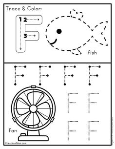 the letter f worksheet for kids to learn how to write and draw letters