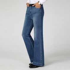 Retro Jeans Shaped As Trousers For Fall, Retro Trousers Jeans For Fall, Retro Non-stretch Straight Leg Bottoms, Retro Non-stretch Straight Leg Pants, Retro High Waist Medium Wash Pants, Wide Leg Retro Jeans, Retro Wide Leg Denim Blue Bottoms, Retro Wide-leg Denim Blue Bottoms, Retro Trousers