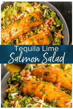 tequila lime salmon salad with lettuce and corn