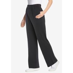 Experience ultimate comfort with our incredibly soft, wide-leg knit pants designed for ease of movement. The elasticized waistband sits slightly above the waist for a perfect fit that stays in place. Available inseam options: Average (30"), Petite (28"), and Tall (33") to cater to your individual needs. Crafted from a premium cotton/poly blend that feels great against your skin. Machine washable for hassle-free care and maintenance. Imported Tapered Joggers, High Waisted Flares, Woman Within, Kick Flares, Straight Trousers, Flare Leggings, Pants Design, Knit Pants, City Chic