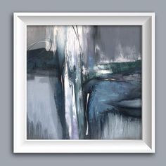 an abstract painting with grey and white colors