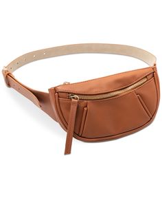 INC International Concepts® keeps all of your essentials easy to reach with this chic pebbled belt bag.
<ul>
 	<li>Bag: 14"W x 5"H x 1-1/8"D; Belt: 1" - 2-3/8"W</li>
 	<li>Belt length: S: 32"; M: 34"; L: 36"; XL: 38"</li>
 	<li>Zipper closure</li>
 	<li>Gold-tone exterior hardware</li>
 	<li>Polyurethane</li>
 	<li>Spot clean</li>
 	<li>Imported</li>
</ul> Leather Fanny Pack, Brown Belt, Bag Bag, Inc International Concepts, Brown Gold, Fanny Pack, Belt Bag, Pebbled Leather, Purses Crossbody