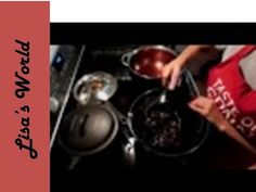 a woman is cooking on the stove with pots and pans