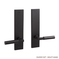 two black door handles on a white background