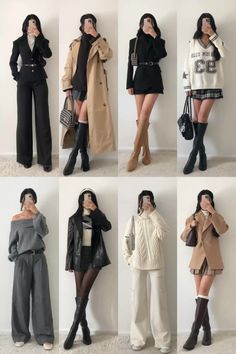 Fall fashion, outfit ideas, style inspo, neutral style, sweater, knee high boots, blazer, trench coat, classic and chic look Fall Fashion Inspo Outfits, Fancy Cold Outfits, Business Casual Knee High Boots, Clothes Style Aesthetic, Kdrama Fall Outfits, Cute Outfits With Long Boots, Tall Boots Fall Outfits, Trench Coat Outfits Aesthetic, Aesthetic Outfits For Fall