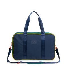 state bags rockaway duffle bag polyester canvas green/navy front view click to zoom Blue Duffle Bag With Zipper Closure For On-the-go, Blue Rectangular Laptop Bag For On-the-go, Travel Laptop Bag With Adjustable Strap, Casual On-the-go Laptop Bag With Luggage Sleeve, Casual Laptop Bag With Luggage Sleeve For Travel, Casual Travel Laptop Bag With Adjustable Strap, Casual Laptop Bag With Adjustable Strap For Travel, Functional Weekend Travel Bag With Luggage Sleeve, Sporty Shoulder Bag With Adjustable Strap For Weekend