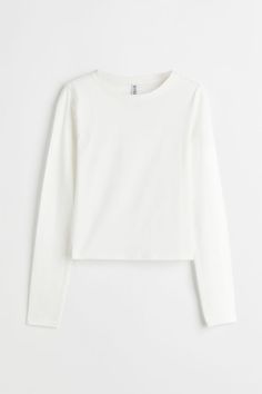 Short top in soft cotton jersey with a round neckline and long sleeves. Casual Work Outfits Women, H&m Women, Jersey Top, Jersey Shirt, Work Casual, Fashion Company, White Long Sleeve, World Of Fashion, Short Tops