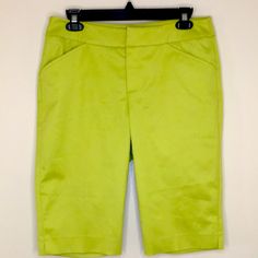 Bermuda Women’s Shorts Lime Green Color Brand New Condition Size 6 68% Polyester 2 Usable Pockets At The Front 2 Sew Pockets Zipper Front With Hook On Waist Band Inseam 13” Rise 8” Like What You See? Make A Reasonable Offer! Green Bottoms With Built-in Shorts For Spring, Summer Capris With Built-in Shorts, Summer Stretch Bermuda Shorts With Pockets, Summer Stretch Short Pants, Stretch Bermuda Shorts With Pockets For Summer, Fitted Knee-length Pants With Built-in Shorts, Green Bermuda Shorts With Pockets For Spring, Fitted Bermuda Shorts With Pockets For Summer, Solid Knee-length Bermuda Shorts For Spring