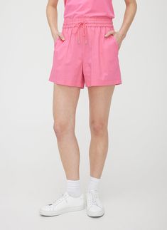 Marbella Elastic Poplin Shorts ?? | S || Hot Pink Poplin Shorts, Kit And Ace, Classic Shorts, Black Hot Pink, Marbella, S Models, Peace Of Mind, Blue Stripes, Black And Navy