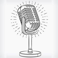 an old fashioned microphone on a stand with sunbursts in the background illustration