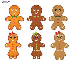 four different ginger cookies with bows on their heads