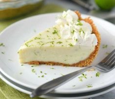 a slice of key lime pie on a plate