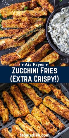 air fryer zucchini fries with extra crispy in the middle and on top