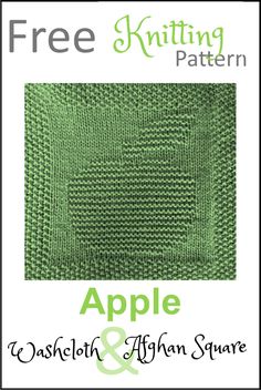 the knitting pattern for an apple afghan and afghan square is shown in green with text that reads