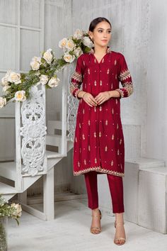 Garnet | Pakistani Designer Outfit | Sarosh Salman Tassels Dupatta, Pakistani Women Dresses, Designer Outfit, Shirt Trouser, Desi Clothes, Pakistan Fashion, Short Shirt, Fancy Dress Design, Indian Clothing