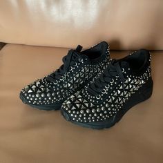 Women Studded Fancy Sneakers. Size 6 New Fancy Sneakers, Black And White Sneakers, Shoes Women, Steve Madden Shoes, White Sneakers, Womens Shoes Sneakers, Steve Madden, Shoes Sneakers, Size 6