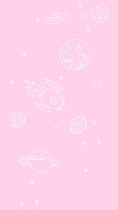 a pink background with stars and planets on it