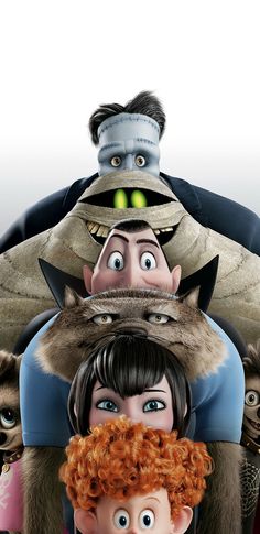 an animated movie poster with two people and cats