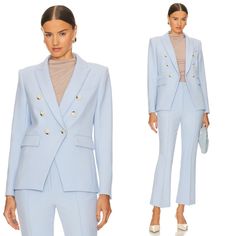 Nwt Veronica Beard Miller Blazer Dickey Jacket In Ice Blue Size 4 Crepe Lightweight Brand New With Tags Size: 4 Color: Ice Blue Material(S): Self: 63% Polyester, 27% Viscose, 7% Cotton, 3% Elastane Lining: 100% Polyester Front Button Closure Padded Shoulders Front Flap Welt Pockets Button Cuffs Midweight Crepe Fabric Light Blue Long Sleeve Blazer With Button Closure, Light Blue Long Sleeve Blazer With Buttons, Tailored Light Blue Blazer For Work, Tailored Light Blue Fall Blazer, Tailored Light Blue Outerwear For Office, Light Blue Tailored Outerwear For Office, Light Blue Winter Office Blazer, Blue Double-breasted Long Sleeve Blazer, Tailored Light Blue Long Sleeve Blazer