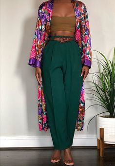 Outfits For Nice Dinner Night, Funky Fresh Aesthetic, Going Out Tops Midsize, Boho Summer Outfits 2023, Carnival Outfit Ideas Casual Summer, Jewel Tone Outfits Casual, Boho Fashion Aesthetic, Silky Pants Outfit, Colorful Blazer Outfits