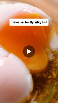 an image of eggs being cooked in a bowl with the words make perfectly silky hot