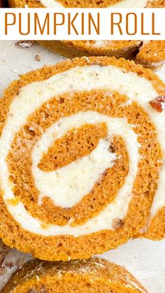 pumpkin roll with cream cheese frosting on top and cinnamon rolls in the middle,