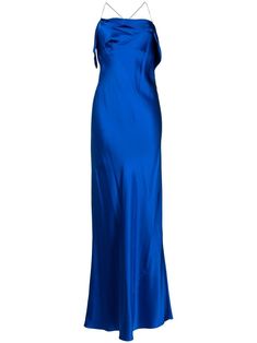 Cowl Neck Gown, Uzun Boy, Gown Blue, Cobalt Blue Dress, Michelle Mason, Versace Outfit, Baddie Hairstyles, Blue Silk, Long Length