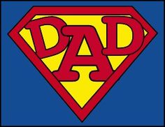 a superman logo with the word dad written in red and yellow on it's chest