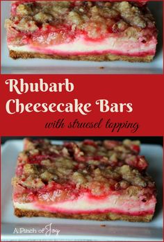 rhubarb cheesecake bars with strudel topping