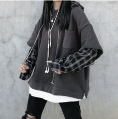 Gothic Style Hoodie Patchwork Grunge · KoKo Fashion · Online Store Powered by Storenvy Hoodie Patchwork, Grunge Long Sleeve, Hoodie Couple, Couple Hoodies, Camping Hoodie, Striped Sweatshirt, Plaid Pullover, Berlin Fashion