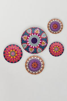 Multicolor Mandala Abstract Decorative Wall Décor Plates Set of 5 Wall Plates Decor, Ceramic Mandala, Coloured Mandala, Doodles Painting, Diy Macrame Earrings, Mandala Abstract, Decorative Wall Plates, Plate Painting, Abstract Mandala