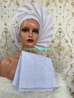 Autogele Aso-Oke, Pre-Tied White Gele Headwrap, African Nigerian Aso-Ebi Fabric Turban Headband, Head Wrap For Black Women Features *100% genuine Aso-Oke. *Easy to tie and maintain. *Comfortable on the head. *Comes in plain Aso-Oke or embellished. *Embellished gele means the gele is decorated with stones and pearls. *Sash is also the same thing as Ipele. *Comes in other lovely colours. We also make complete bridal Aso Oke outfit. We can make this in large numbers for wedding guests. In case of a Elegant White Headwrap Headband, Elegant White Headband Headwrap, Elegant Fitted White Turban, Elegant White Fitted Turban, Autogele Styles, White Headwrap, African Headband, Nigerian Gele, Pink Headwrap