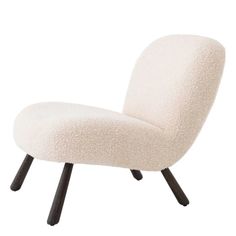 an upholstered white chair with black legs and footrests on a white background