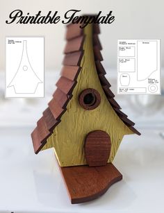 a wooden birdhouse is shown with instructions on how to make the roof and side