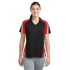 Sport-Tek Ladies Tricolor Micropique Sport-Wick Polo. Smooth, snag-resistant and moisture-wicking micropique with crisp panels. 3.8-ounce, 100% polyester tricot 100% polyester mesh insets Gently contoured silhouette Self-fabric Johnny collar Taped neck Tag-free label Open placket Raglan, open hem sleeves Mesh insets at shoulders, sleeves and lower sides *Due to the nature of 100% polyester performance fabrics, special care must be taken throughout the screen printing process. Corporate Shirts, Johnny Collar, Coupon Box, Deal Kent, Polo T Shirts, Coupon Book, Calvin Klein Women, The Nature, Ladies Tops Fashion