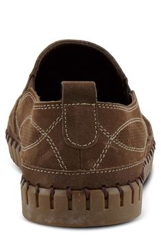 A perforated leather slip-on sneaker with whipstitched trim features dual elastic gores, a leather-covered insole and an anatomical last for superior comfort. Removable insole Leather and textile upper/leather lining/synthetic sole Imported Brown Leather Slip-on Sneakers With Textured Sole, Brown Swift Leather Casual Slip-ons, Sporty Brown Slip-ons With Rubber Sole, Leather Slip-on Walking Shoes, Casual Leather Slip-ons With Textured Sole, Brown Swift Leather Slip-ons With Textured Sole, Casual Leather Slip-on Sneakers For Walking, Slip-on Swift Leather Walking Shoes, Casual Leather Slip-on Sneakers