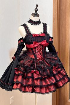 Process Time: Could be shipped out in 120 days. Fabric: Polyester Color: Black/Red Sleeve Length: Sleeveless Feature: Multi-layer, Ruffle, Bowknot, Lace-Up Style: Gothic, Princess Clothing Type: Dress Include: Dress*1 (Any of the accessory is not included.) Size (IN) Bust Waist Length Hem Width S 33.46 25.98 30.71 98.43 M 35.04 27.56 31.10 100.00 L 36.61 29.13 31.50 101.57 XL 38.19 30.71 31.89 103.15 Size (CM) Bust Waist Length Hem Width S 85 66 78 250 M 89 70 79 254 L 93 74 80 258 XL 97 78 81 2 Red Princess Dress, Princess Clothing, Lizzie Hearts, Gothic Princess, Red Clothing, Puffy Skirt, Style Gothic, Y2k Dress, Gothic Accessories