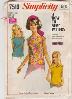 an old sewing pattern for a women's blouse and top with flowers on it