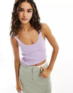 Weekday Meg knit tank top in purple | ASOS Fitted Purple Tank Top For Spring, Casual Purple Scoop Neck Top, Trendy Purple Cami Tank Top, Trendy Purple Tank Top For Spring, Trendy Spring Purple Tank Top, Trendy Purple Spring Tank Top, Trendy Scoop Neck Knit Top For Spring, Purple Scoop Neck Tank Top For Summer, Purple Tank Top For Spring