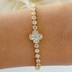 Material: gold plated stainless steel, crystals Length: adjustable (pull-tie closure) Silver Cross Bracelet, Moon Bracelet, Pearl Necklace Set, Beaded Cross, Clover Necklace, Cross Bracelet, Gold Cross, Silver Cross, Silver Bracelets