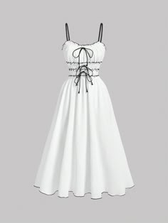 Women's Colorblock Contrast Trim Pleated Dress White Casual  Sleeveless Woven Fabric Plain Cami Slight Stretch  Women Clothing, size features are:Bust: ,Length: ,Sleeve Length: Dress With Names, Black And White Clothes, Clothes Shein, Cute White Dress, Style Kawaii, Cute Dress Outfits, Shein Dress, Fairytale Dress, Wardrobe Outfits