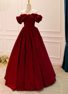 Wine Red Satin Off Shoulder Long Party Dress, A-line Wine Red Sweetheart Formal Dress Long Party Dress, Sweetheart Prom Dress, Red Evening Dress, Prom Dresses For Sale, Custom Size Dresses, Sweetheart Dress, Satin Color, Red Satin, Party Dress Long