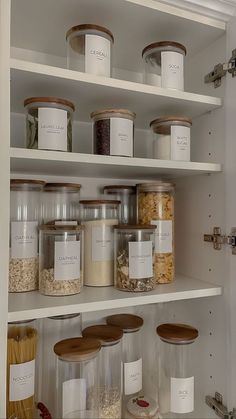 an organized pantry filled with lots of food